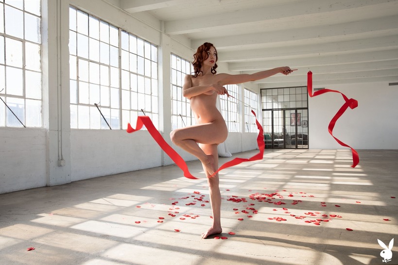 Red-Haired Nude Study with Sheer Fabric and Petals photo 15
