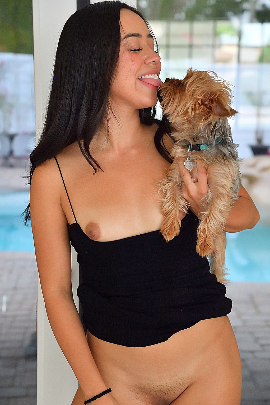 Black Mini Dress, Tiny Dog and Explicit Solo Toy Play