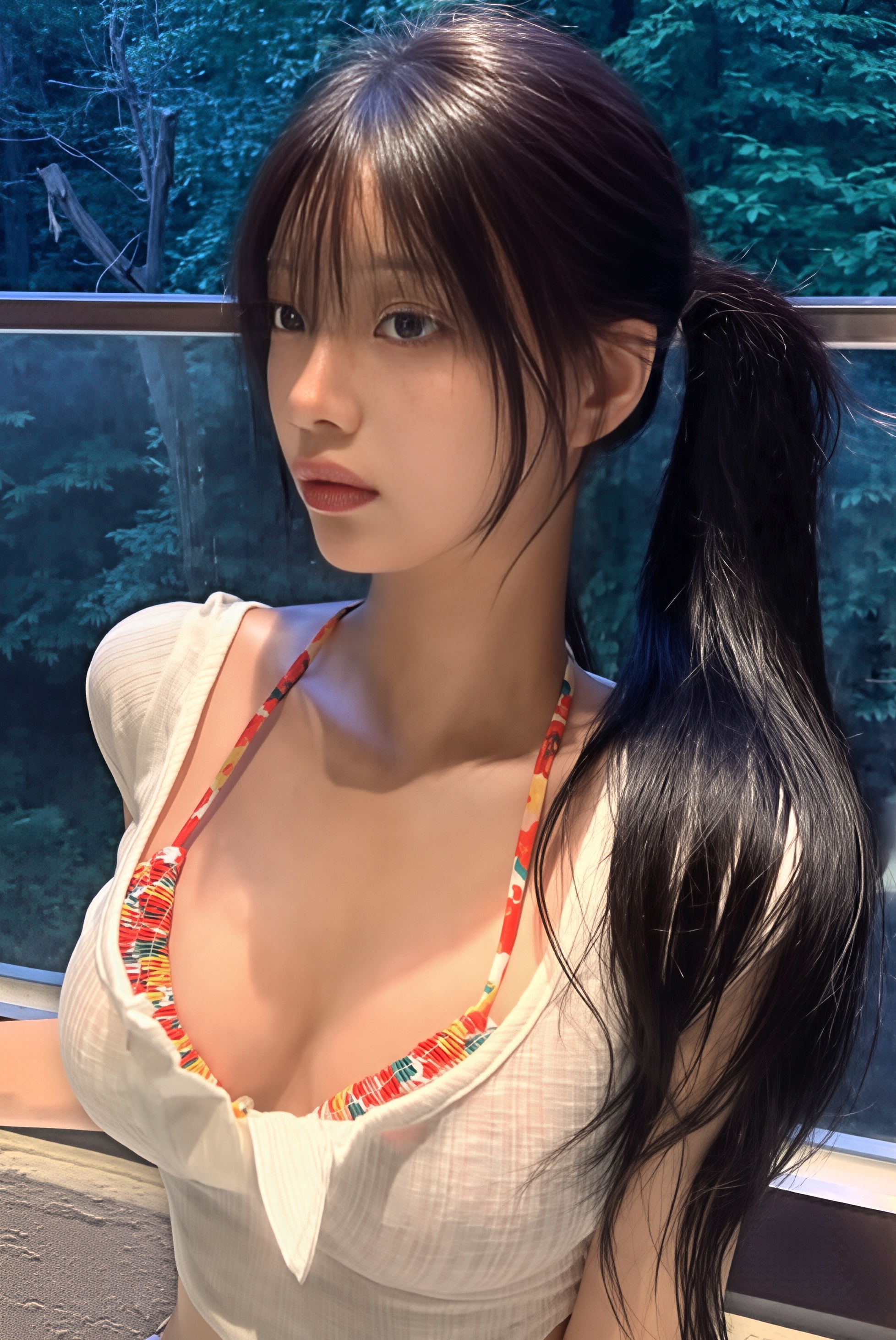Noa in a Café-Like Interior from Dress to Nude